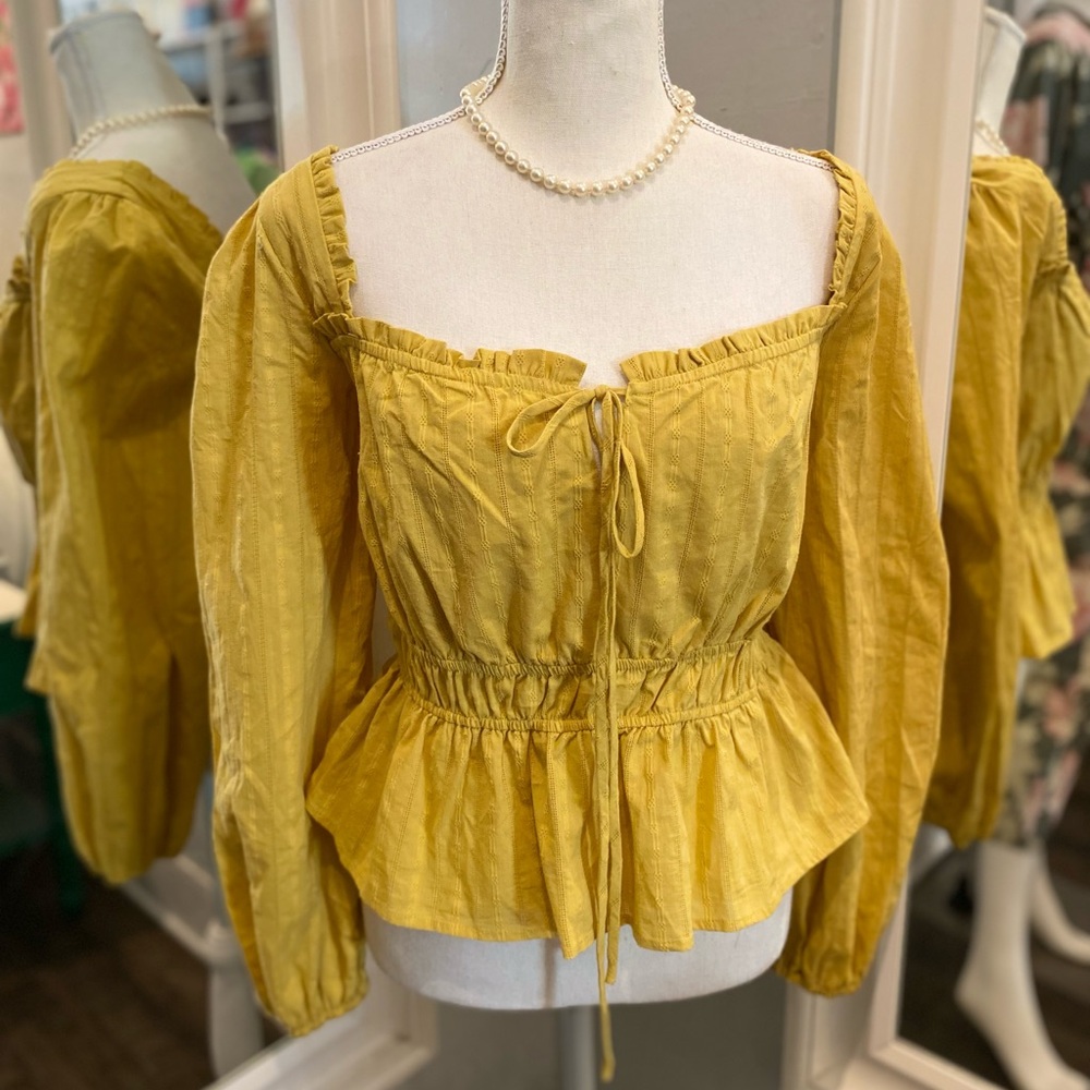 Lost + Wander mustard yellow blouse size M